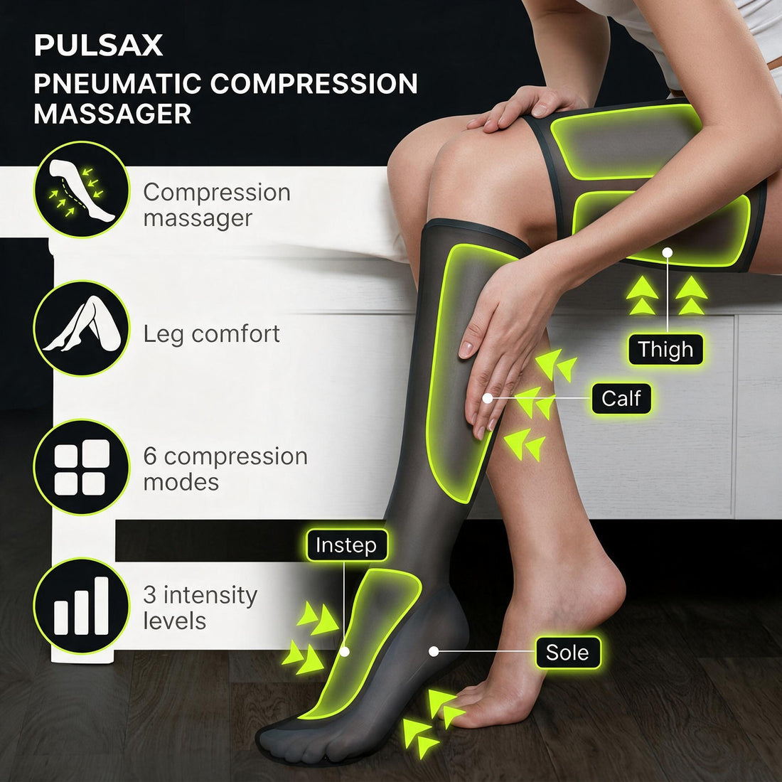 Pulsax Air Pressure Pro foot and calf air compression massager with heat