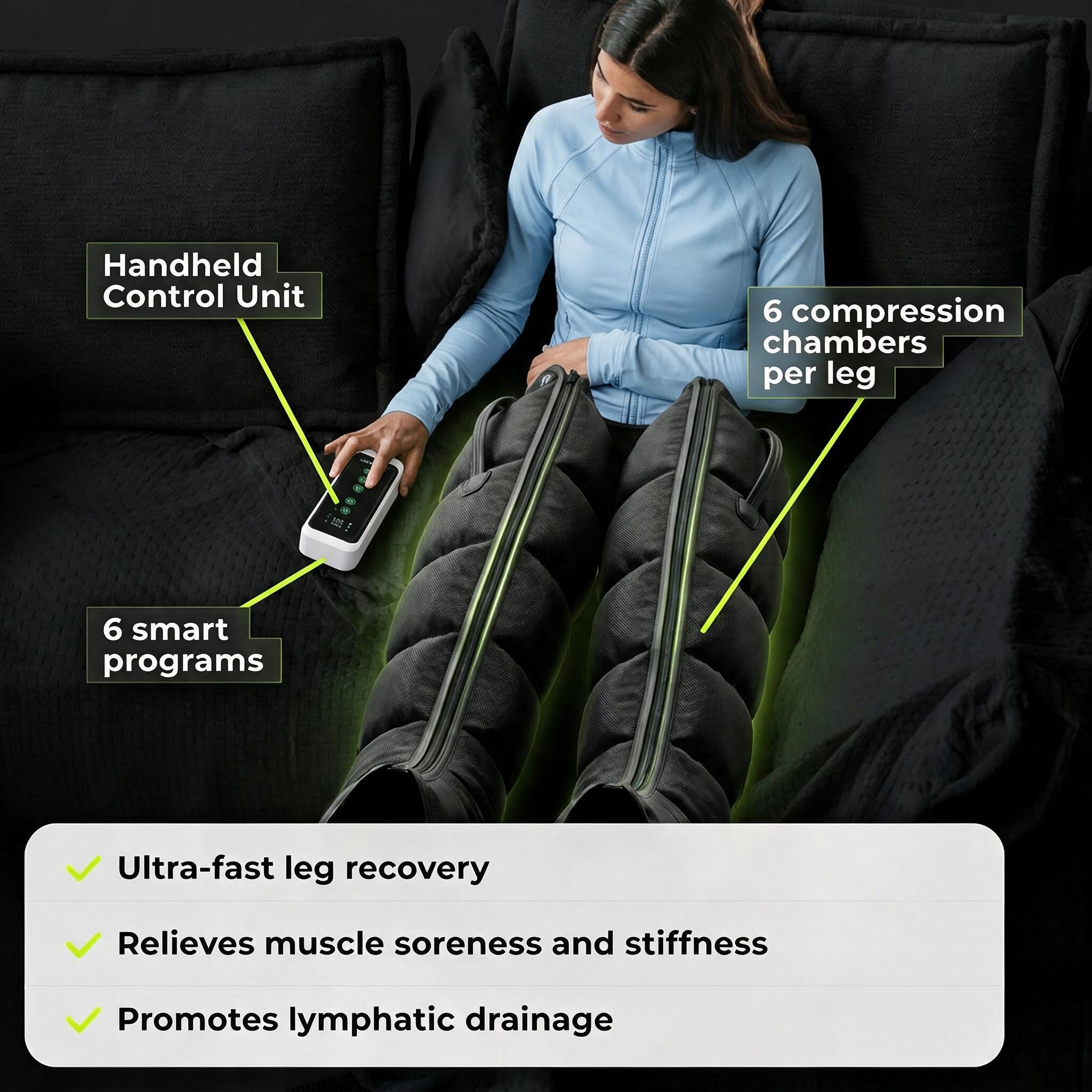 AirPulse Pro Compression Recovery Boots — 6-Chamber Sequential Air Massage